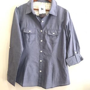 NEW Dotted roll tab long sleeve shirt w lace back